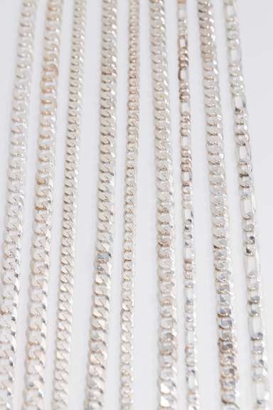 Sterling Silver - Italy Stamped - Super Flats - Curb / Figaro Mixed Lot - 9 Chains - 7.8mm to 13mm Wide -