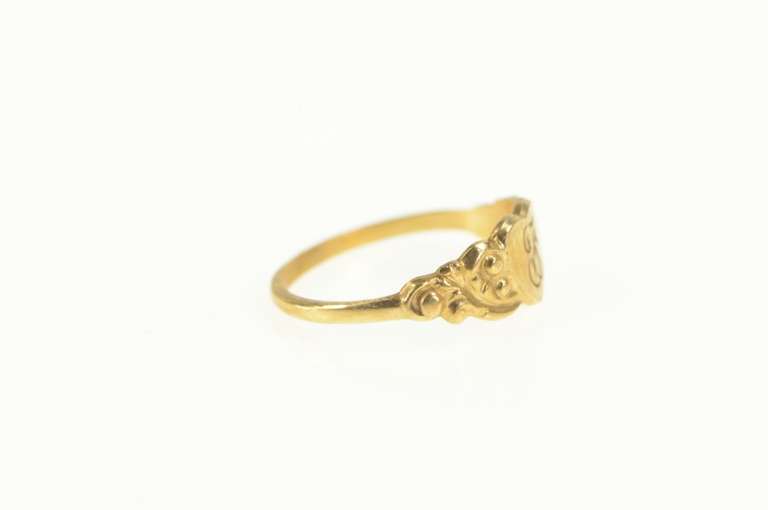10K Yellow Gold F E Monogram Cursive Initial Heart Child Baby Ring