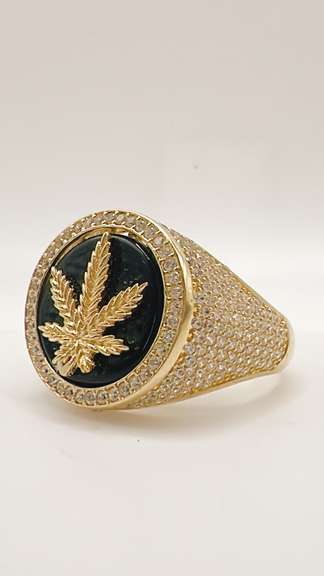 Men's 14kt Solid Yellow Gold, Onyx & CZ Ring