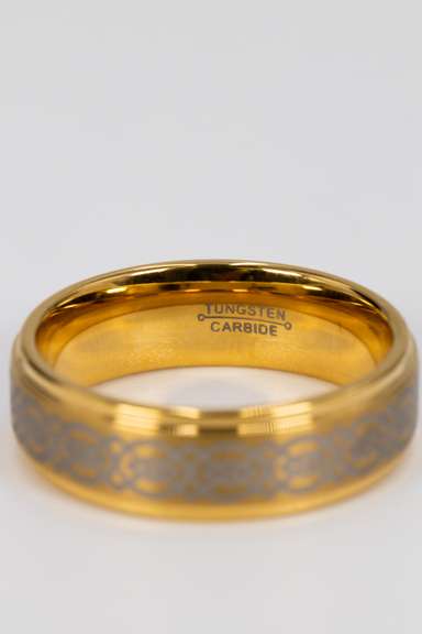 8mm Tungsten Carbide Wedding Band w/ Gold Platting & Design Size 14