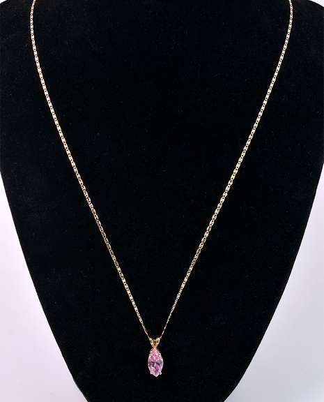 Gorgeous Pink CZ Pendant Necklace in Yellow Gold