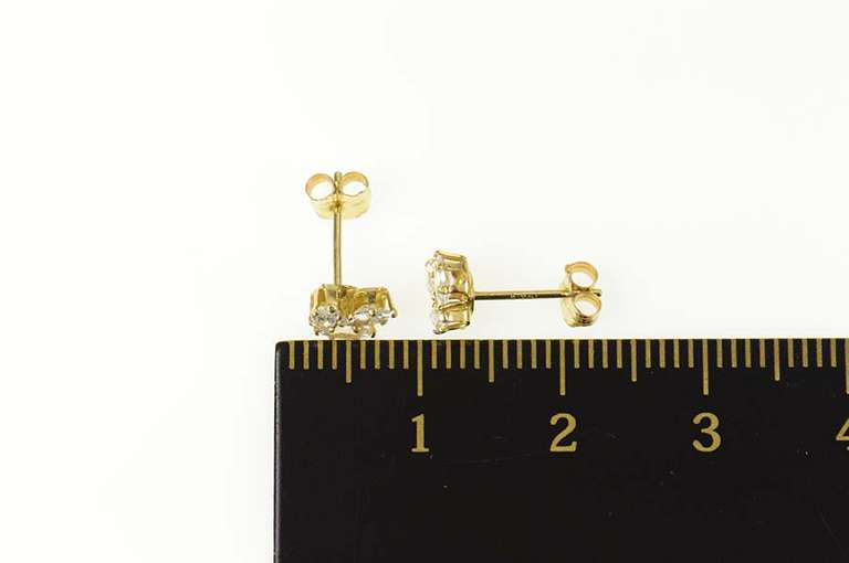 14K Yellow Gold Marquise CZ Flower Cluster Stud Earrings