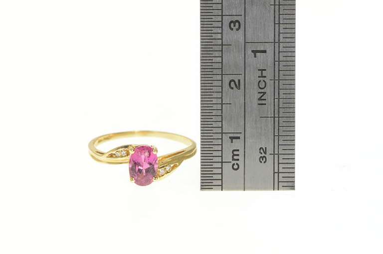 14K Yellow Gold Oval Pink Sapphire Diamond Accent Bypass Ring