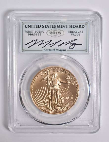 SP70 2018-W (2021) $50 1 Oz Gold Eagle Mint Hoard Reagan Signed PCGS