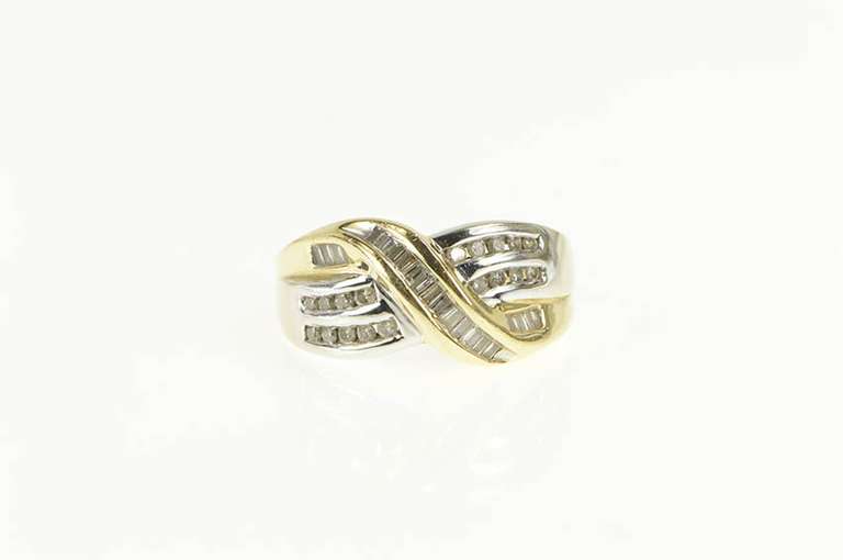 14K Yellow Gold 0.50 Ctw Baguette Diamond Criss Cross Ring