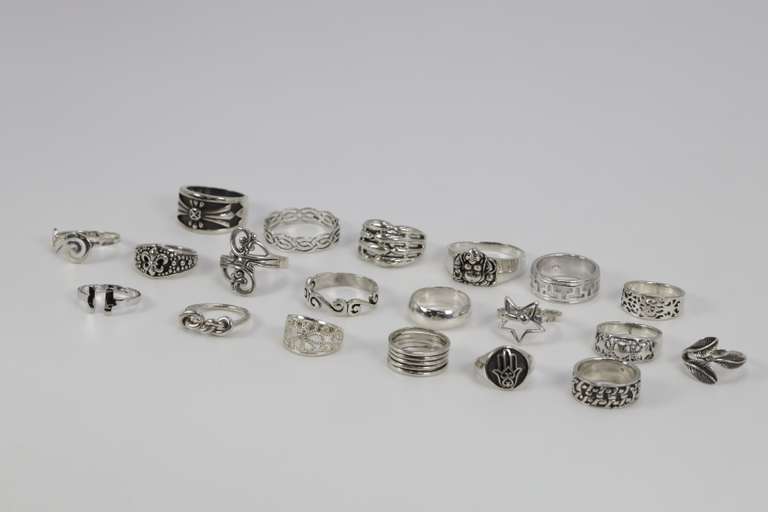 Sterling Silver Curated Ring Assortment Various Sizes & Styles (20 Ring Lot)