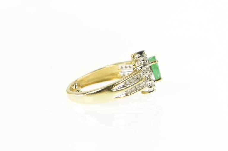 14K Yellow Gold 0.94 Ctw Emerald Diamond Halo Engagement Ring