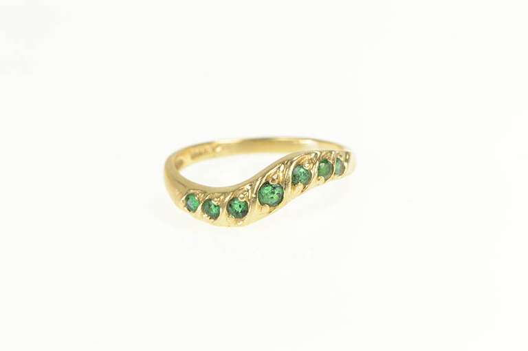 14K Yellow Gold Wavy Natural Emerald Statement Band Ring