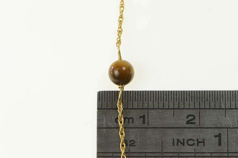 14K Yellow Gold Tiger's Eye Beaded Retro Statement Necklace