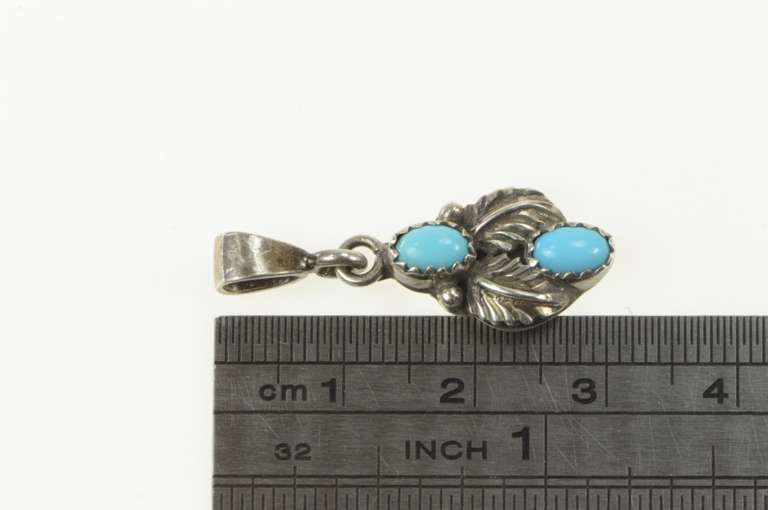 Sterling Silver Native American Navajo Turquoise Leaf Pendant