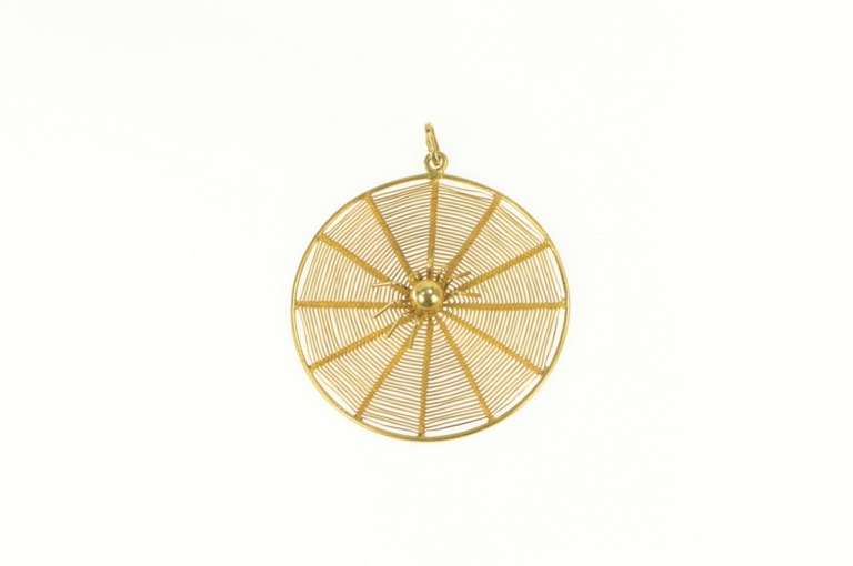 18K Yellow Gold 3D Elaborate Woven Spider Web Halloween Charm/Pendant