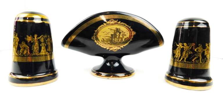 Vintage Greek Mythology Napkin Holder & Shakers, 24K Gold