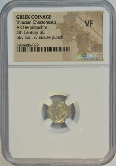 Scarce Greek Coinage Silver Hemidrachm, 4th Century BC. NGC VF