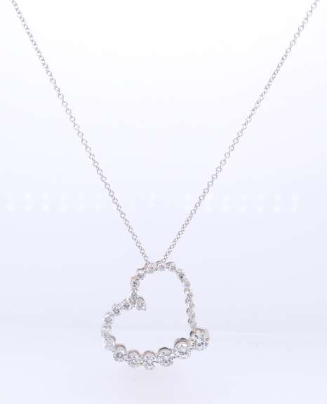 Dazzling White Gold Graduated Diamond Heart Shaped Pendant on Chain