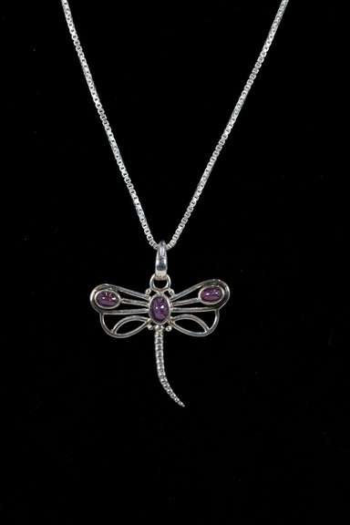Sterling Silver Star Ruby Dragonfly Gemstone Pendant