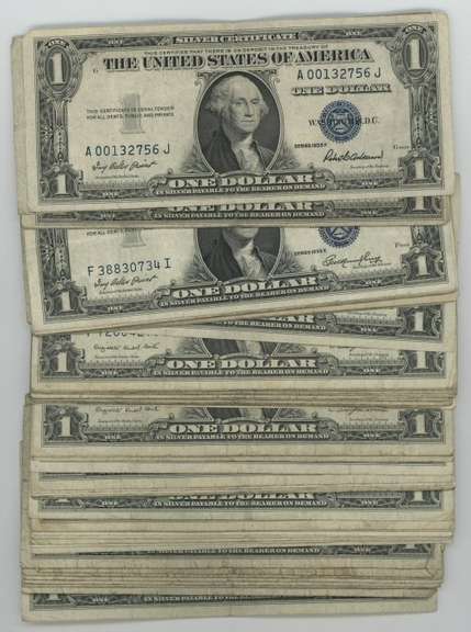 60 Small Size Blue Seal $1 Silver Certificate notes