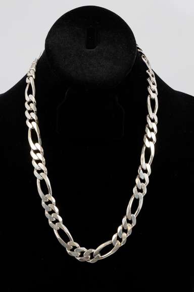 .925 Italian Sterling Silver 11mm Figaro Link Chain Necklace 20.5 Inches
