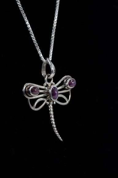 Sterling Silver Star Ruby Dragonfly Gemstone Pendant