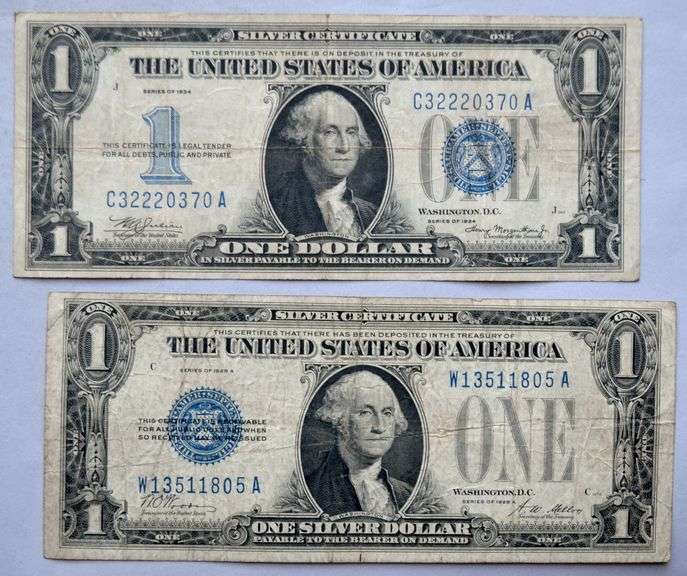 1928 A &1934 $1 Funnyback Silver Certificates
