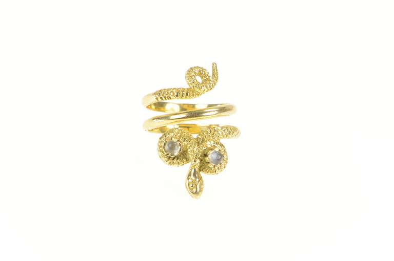 18K Yellow Gold Victorian Moonstone Eyed Snake Serpent Ring