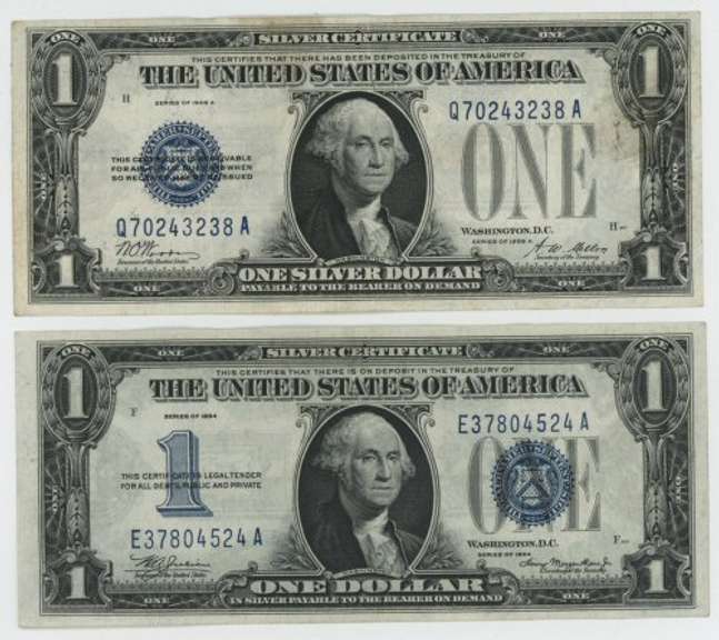 Crisp AU 1928 &1934 Series $1 'Funny Back' Silver Certificates