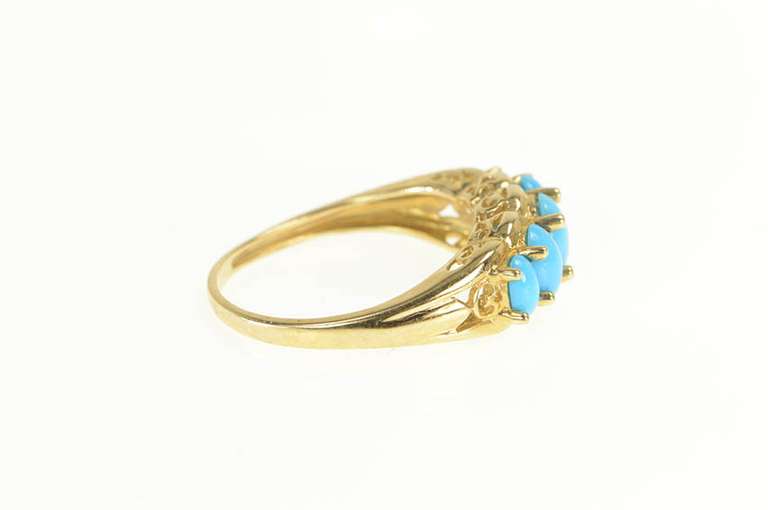 10K Yellow Gold Five Stone Turquoise Graduated Statement Ring