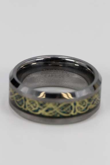 8mm Tungsten Carbide Wedding Band w/ Gold Plating Design Inlay Size 6