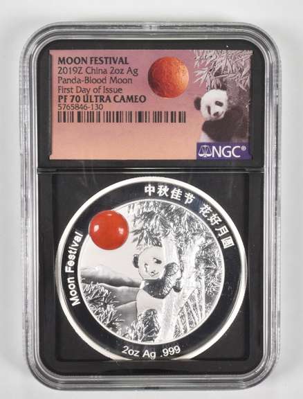 PF70UCAM 2019-Z China 2 Oz .999 Silver Blood Moon Panda FDOI - NGC