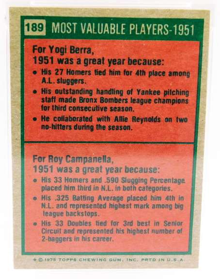 Yogi Berra & Campanella Graded MVP Baseball Card