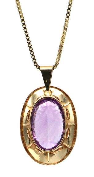 45.0ct Oval Amethyst Bezel Set Large Pendant Necklace in 14KT