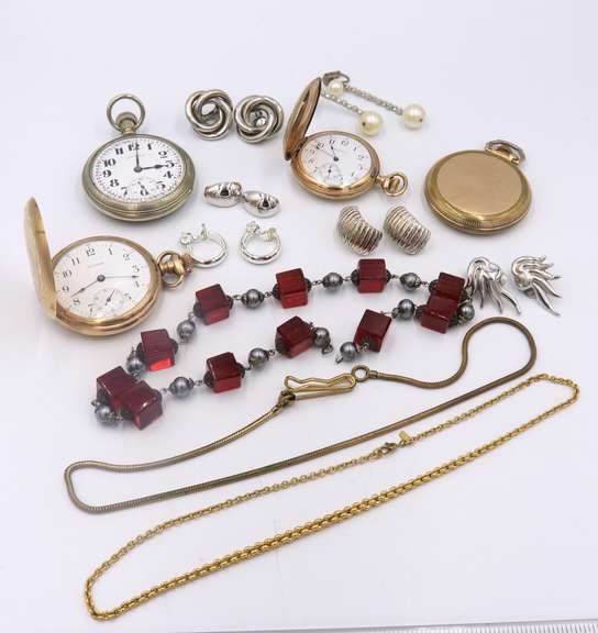 Group Lot of 3 Pocket Watches and Custom Jewelry