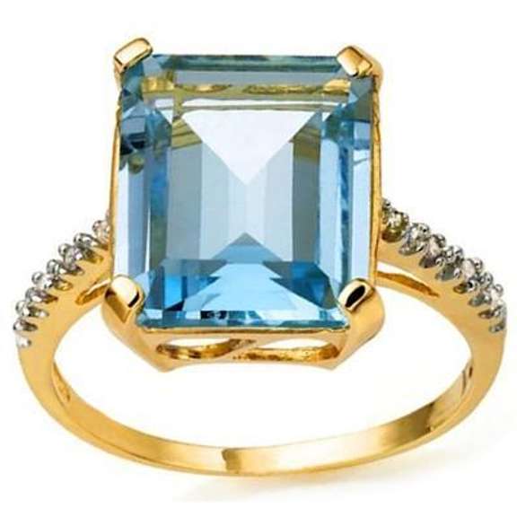 7.83 CARAT BLUE TOPAZ & GENUINE DIAMOND 10KT SOLID GOLD YELLOW GOL