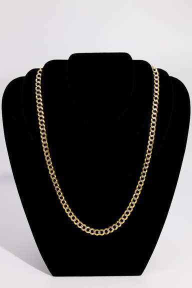 14K Yellow Gold 7mm Pave Curb Link Chain 24 Inch