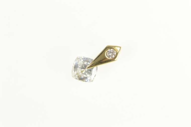 14K Yellow Gold Faceted Cushion Cubic Zirconia Geometric Pendant