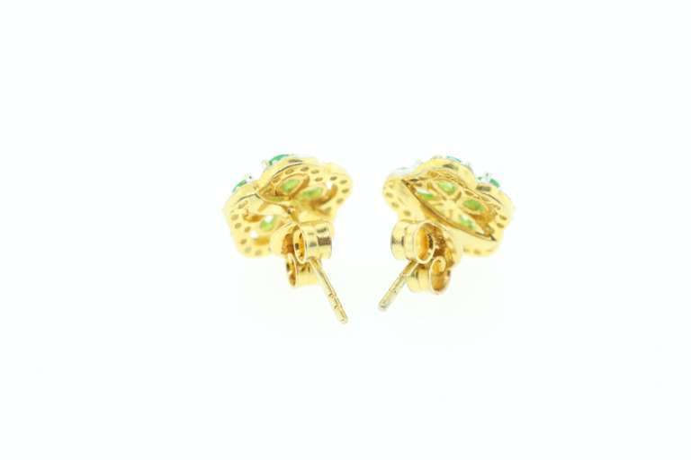 14kt Gold Plated Sterling Silver & Emerald Earrings edged with Diamonds