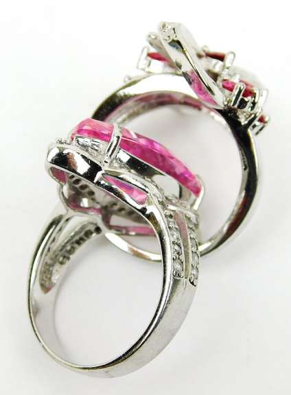 2 Big & Flashy Pink Stone Rings, Size 8