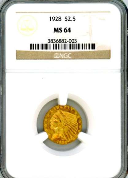 1928 $2½ Indian Gold Piece in NGC MS64