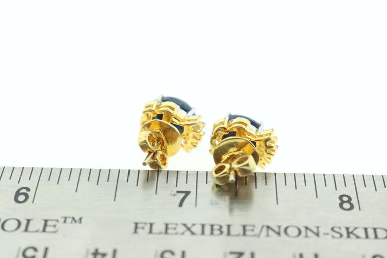 14kt Gold Plated Sterling Silver, Star Sapphire, & Diamond Earrings