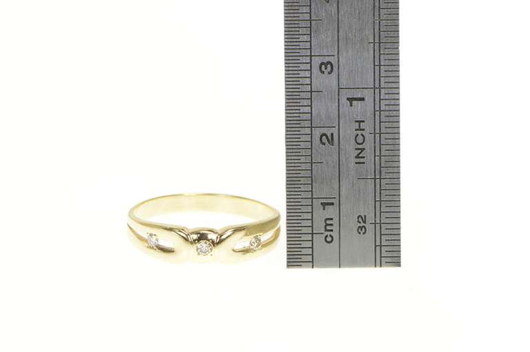14K Yellow Gold Diamond Three Stone Simple Wedding Band Ring