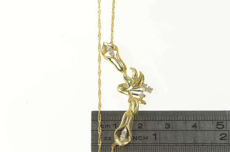 10K Yellow Gold Diamond Flower Hibiscus Lily Rolling Chain Necklace