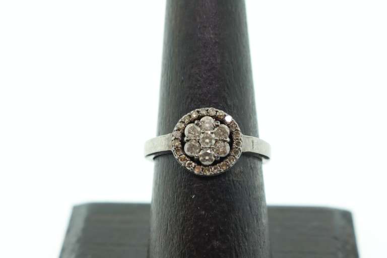 Pretty Sterling Silver Diamond Cluster Ring