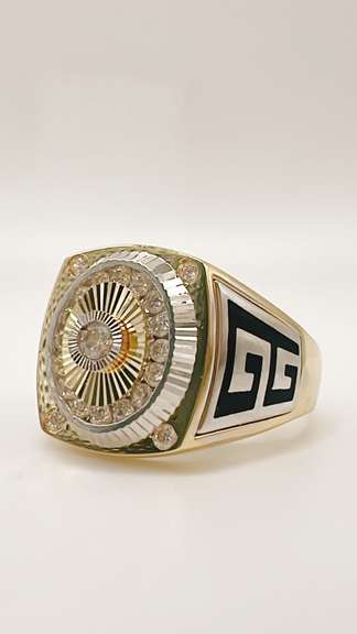 Men's 14kt Solid Yellow Gold, Onyx, & CZ Ring