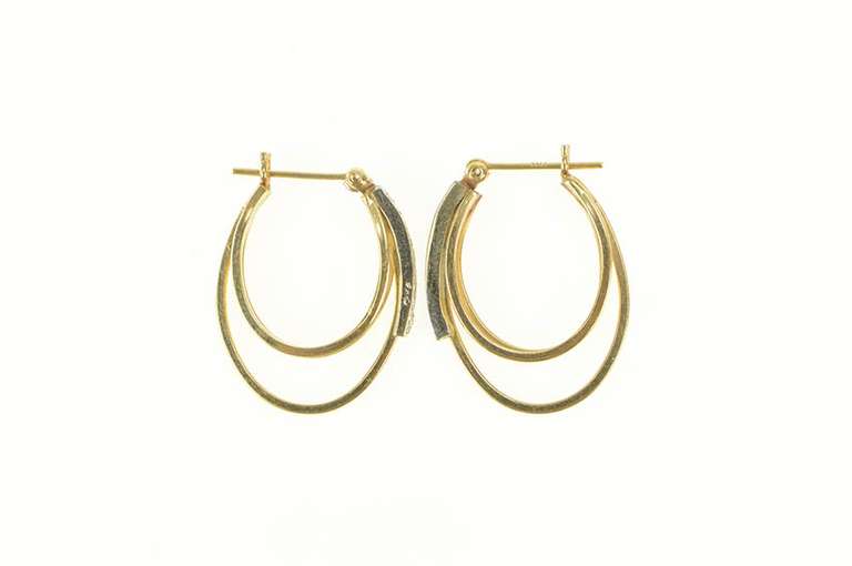 14K Yellow Gold Diamond Inset Layered Look Oval Hoop Earrings