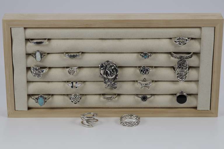 Sterling Silver Ring Assortment Various Sizes & Styles (20 Ring Lot)
