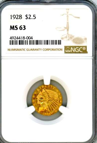 1928 $2.50 Indian Gold Piece in NGC MS63