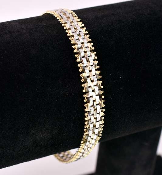 Wonderful Weave Style Fancy Link Bracelet in 14K Two-Tone Gold