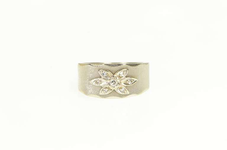 14K White Gold 1950's Diamond Flower Cluster Band Vintage Ring