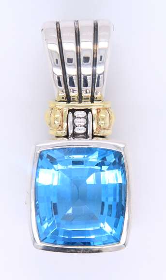 Lagos Two Tone Blue Topaz Glacier Silver and Gold Enhancer Pendant