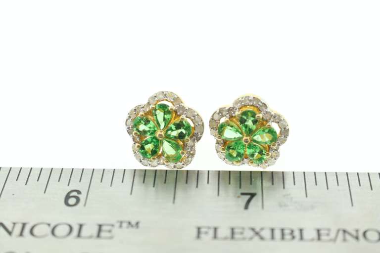 14kt Gold Plated Sterling Silver & Emerald Earrings edged with Diamonds