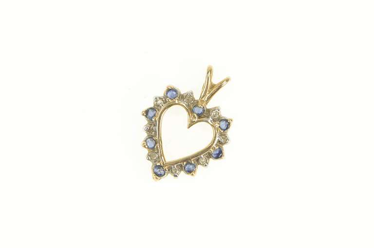 10K Yellow Gold Sapphire Diamond Heart Love Symbol Pendant
